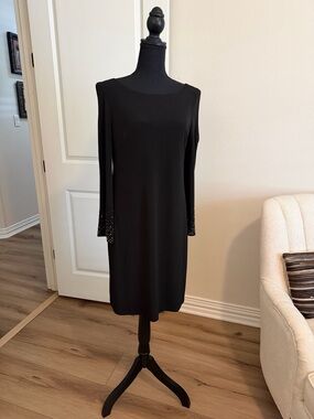 Jessica Howard Black Long Sleeve Shift Dress with Embellished Cuffs